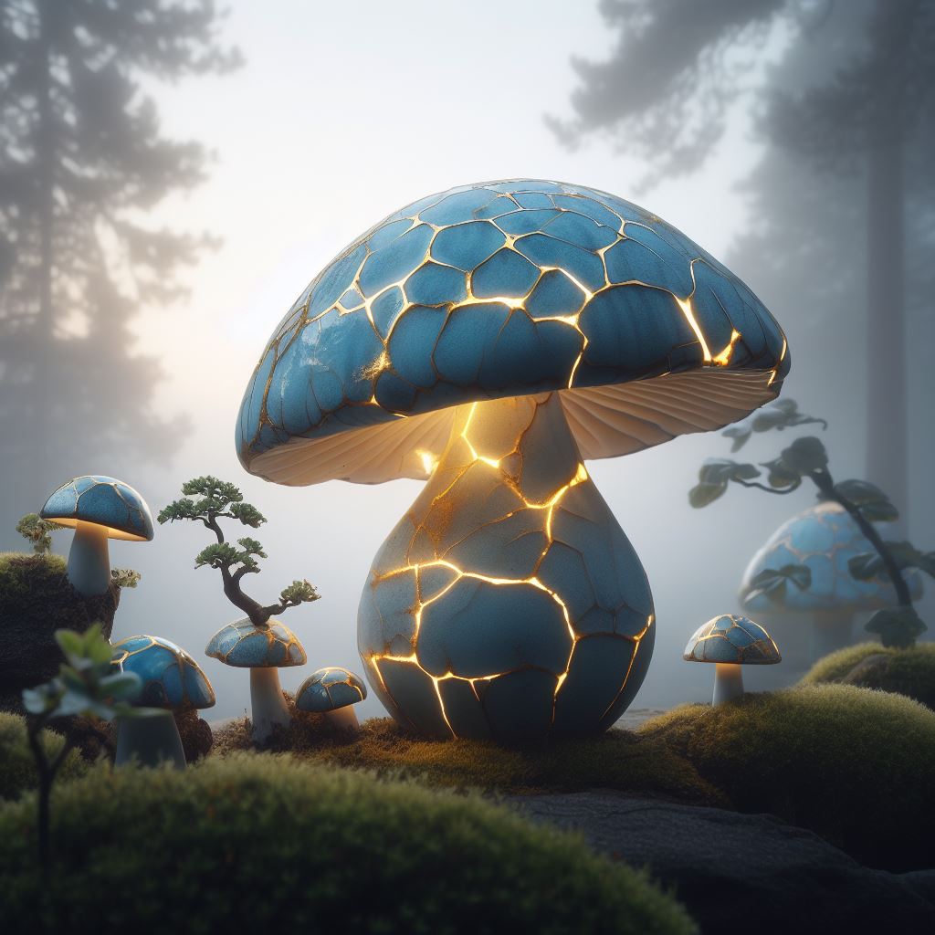 "Resilience" - a kintsugi mushroom, glowing