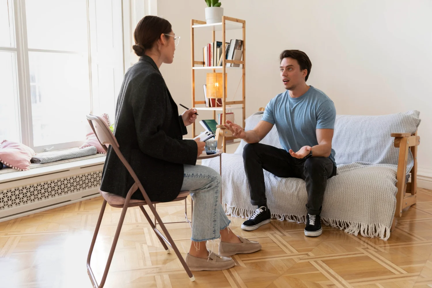 Professional therapist conducting evidence-based therapy session